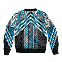 Maori Tukutuku Taniko Motifs Bomber Jacket Turquoise Poutama Mix Kowhaiwhai LT7 - Polynesian Pride