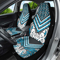 Maori Tukutuku Taniko Motifs Car Seat Cover Turquoise Poutama Mix Kowhaiwhai