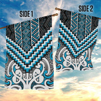 Maori Tukutuku Taniko Motifs Garden Flag Turquoise Poutama Mix Kowhaiwhai
