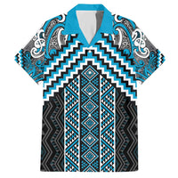 Maori Tukutuku Taniko Motifs Hawaiian Shirt Turquoise Poutama Mix Kowhaiwhai