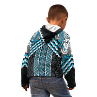Maori Tukutuku Taniko Motifs Kid Hoodie Turquoise Poutama Mix Kowhaiwhai