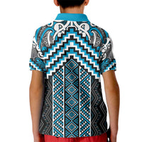 Maori Tukutuku Taniko Motifs Kid Polo Shirt Turquoise Poutama Mix Kowhaiwhai