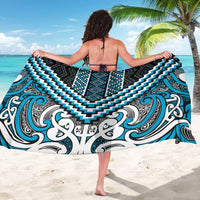 Maori Tukutuku Taniko Motifs Sarong Turquoise Poutama Mix Kowhaiwhai