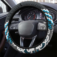 Maori Tukutuku Taniko Motifs Steering Wheel Cover Turquoise Poutama Mix Kowhaiwhai