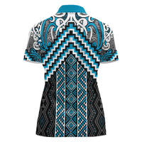 Maori Tukutuku Taniko Motifs Women Polo Shirt Turquoise Poutama Mix Kowhaiwhai
