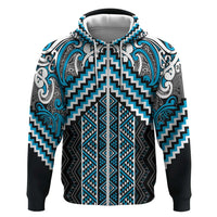 Maori Tukutuku Taniko Motifs Zip Hoodie Turquoise Poutama Mix Kowhaiwhai LT7 Zip Hoodie Turquoise - Polynesian Pride