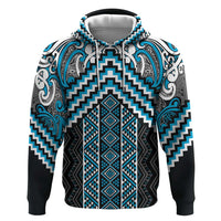 Maori Tukutuku Taniko Motifs Zip Hoodie Turquoise Poutama Mix Kowhaiwhai LT7 Pullover Hoodie Turquoise - Polynesian Pride