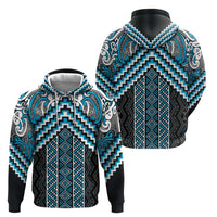 Maori Tukutuku Taniko Motifs Zip Hoodie Turquoise Poutama Mix Kowhaiwhai LT7 - Polynesian Pride