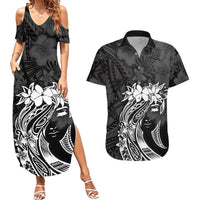 Polynesian Women's Day Couples Matching Summer Maxi Dress and Hawaiian Shirt Plumeria Passion - Black LT7 Black - Polynesian Pride