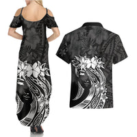 Polynesian Women's Day Couples Matching Summer Maxi Dress and Hawaiian Shirt Plumeria Passion - Black LT7 - Polynesian Pride