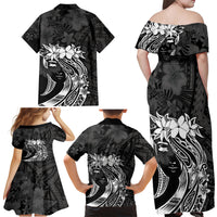 Polynesian Women's Day Family Matching Off Shoulder Maxi Dress and Hawaiian Shirt Plumeria Passion - Black LT7 - Polynesian Pride
