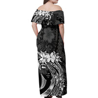 Polynesian Women's Day Family Matching Off Shoulder Maxi Dress and Hawaiian Shirt Plumeria Passion - Black LT7 - Polynesian Pride