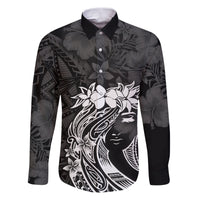 Polynesian Women's Day Family Matching Puletasi and Hawaiian Shirt Plumeria Passion - Black LT7 Dad's Shirt - Long Sleeve Black - Polynesian Pride