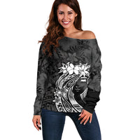 Polynesian Women's Day Off Shoulder Sweater Plumeria Passion - Black LT7 Women Black - Polynesian Pride
