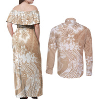 Polynesian Women's Day Couples Matching Off Shoulder Maxi Dress and Long Sleeve Button Shirt Plumeria Passion - Beige LT7 - Polynesian Pride