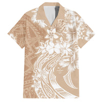 Polynesian Women's Day Family Matching Off Shoulder Long Sleeve Dress and Hawaiian Shirt Plumeria Passion - Beige LT7 Dad's Shirt - Short Sleeve Beige - Polynesian Pride