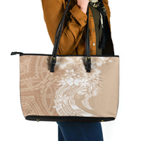 Polynesian Women's Day Leather Tote Bag Plumeria Passion - Beige LT7 - Polynesian Pride