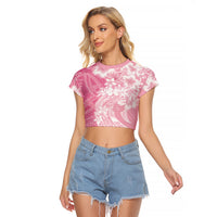 Polynesian Women's Day Raglan Cropped T Shirt Plumeria Passion - Pink LT7 Female Pink - Polynesian Pride