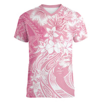 Polynesian Women's Day Women V Neck T Shirt Plumeria Passion - Pink LT7 Female Pink - Polynesian Pride