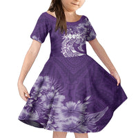 Polynesian Women's Day Family Matching Short Sleeve Bodycon Dress and Hawaiian Shirt Plumeria Passion - Purple LT7 Daughter's Dress Purple - Polynesian Pride