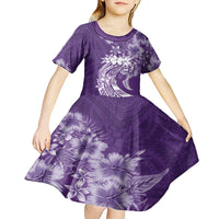 Polynesian Women's Day Kid Short Sleeve Dress Plumeria Passion - Purple LT7 - Polynesian Pride