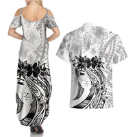 Polynesian Women's Day Couples Matching Summer Maxi Dress and Hawaiian Shirt Plumeria Passion - White LT7 - Polynesian Pride