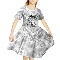 Polynesian Women's Day Kid Short Sleeve Dress Plumeria Passion - White LT7 - Polynesian Pride