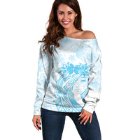 Polynesian Women's Day Off Shoulder Sweater Plumeria Passion - Turquoise LT7 Women Turquoise - Polynesian Pride