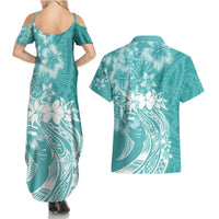 Polynesian Women's Day Couples Matching Summer Maxi Dress and Hawaiian Shirt Plumeria Passion - Teal LT7 - Polynesian Pride