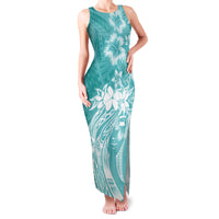 Polynesian Women's Day Family Matching Tank Maxi Dress and Hawaiian Shirt Plumeria Passion - Teal LT7 Mom's Dress Teal - Polynesian Pride