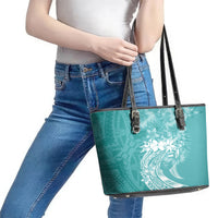 Polynesian Women's Day Leather Tote Bag Plumeria Passion - Teal LT7 - Polynesian Pride