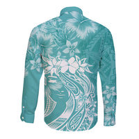 Polynesian Women's Day Long Sleeve Button Shirt Plumeria Passion - Teal LT7 - Polynesian Pride
