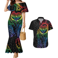 New Zealand Pride Couples Matching Mermaid Dress and Hawaiian Shirt Takatapui Rainbow Fern LT7 Colorful - Polynesian Pride