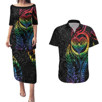 New Zealand Pride Couples Matching Puletasi and Hawaiian Shirt Takatapui Rainbow Fern LT7 Colorful - Polynesian Pride