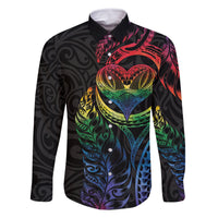 New Zealand Pride Family Matching Mermaid Dress and Hawaiian Shirt Takatapui Rainbow Fern LT7 Dad's Shirt - Long Sleeve Colorful - Polynesian Pride