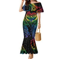 New Zealand Pride Family Matching Mermaid Dress and Hawaiian Shirt Takatapui Rainbow Fern LT7 Mom's Dress Colorful - Polynesian Pride