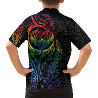 New Zealand Pride Family Matching Short Sleeve Bodycon Dress and Hawaiian Shirt Takatapui Rainbow Fern LT7 - Polynesian Pride