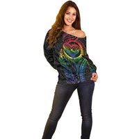 New Zealand Pride Off Shoulder Sweater Takatapui Rainbow Fern