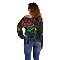 New Zealand Pride Off Shoulder Sweater Takatapui Rainbow Fern