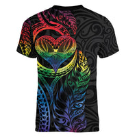 New Zealand Pride Women V-Neck T-Shirt Takatapui Rainbow Fern