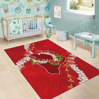 Hawaii Island Flowers Lei Area Rug Ohia Lehua Scarlet Red