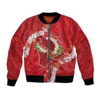 Hawaii Island Flowers Lei Bomber Jacket Ohia Lehua Scarlet Red
