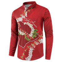 Hawaii Island Flowers Lei Button Sweatshirt Ohia Lehua Scarlet Red