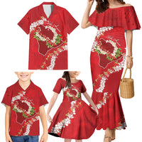 Hawaii Island Flowers Lei Family Matching Mermaid Dress and Hawaiian Shirt Ohia Lehua Scarlet Red