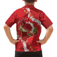 Hawaii Island Flowers Lei Family Matching Off Shoulder Short Dress and Hawaiian Shirt Ohia Lehua Scarlet Red LT7 - Polynesian Pride