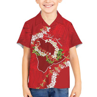 Hawaii Island Flowers Lei Family Matching Off Shoulder Short Dress and Hawaiian Shirt Ohia Lehua Scarlet Red LT7 Son's Shirt Red - Polynesian Pride