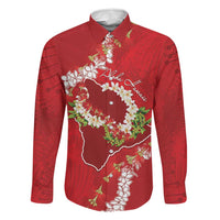 Hawaii Island Flowers Lei Family Matching Summer Maxi Dress and Hawaiian Shirt Ohia Lehua Scarlet Red LT7 Dad's Shirt - Long Sleeve Red - Polynesian Pride