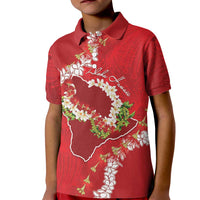 Hawaii Island Flowers Lei Kid Polo Shirt Ohia Lehua Scarlet Red
