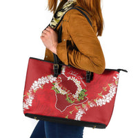 Hawaii Island Flowers Lei Leather Tote Bag Ohia Lehua Scarlet Red