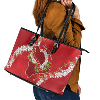 Hawaii Island Flowers Lei Leather Tote Bag Ohia Lehua Scarlet Red